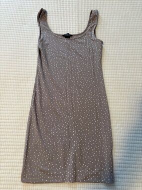 H&M Taupe White Polka Dot Sleeveless Bodycon Dress Scoop Neck Size XS
